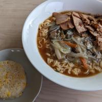インスタントラーメン味噌󠄀で早秋餡掛け&市販の炒飯握りで簡単に